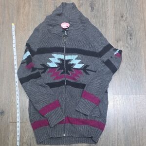 Aqua Gray Textured Zip-Up Cardigan